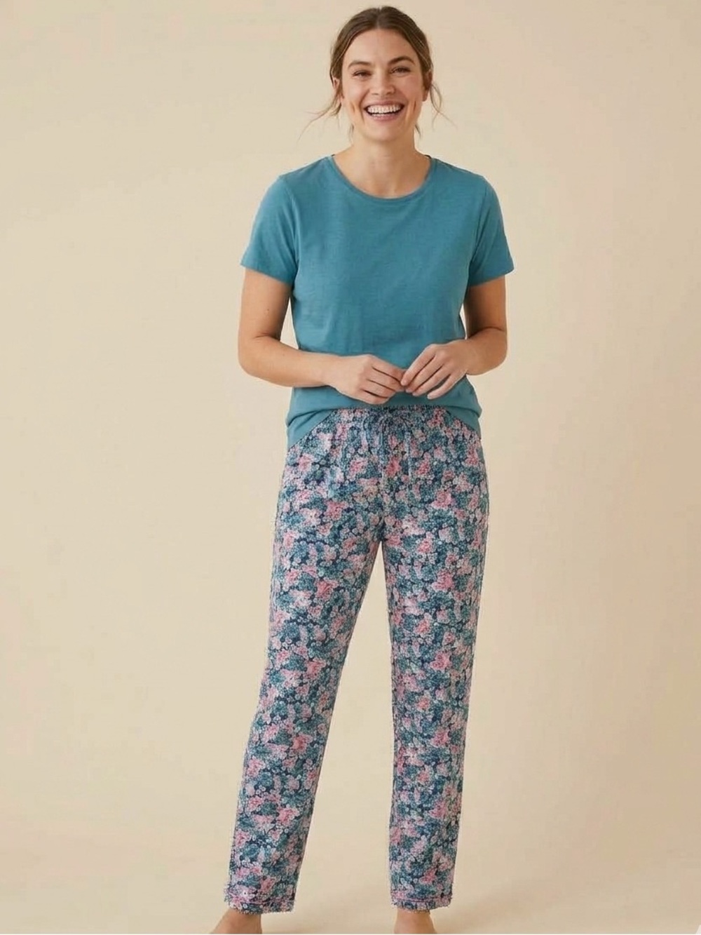 GAP Body Floral Navy and Pink Women's Pajama/Lounge Pants - Size Medium